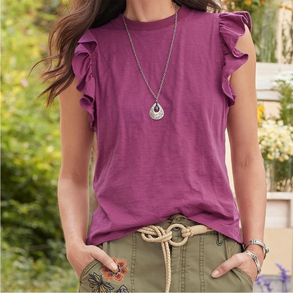 Bishop & Young Uptown‎ Flutter SleeveTee Shirt Size Large in Raspberry